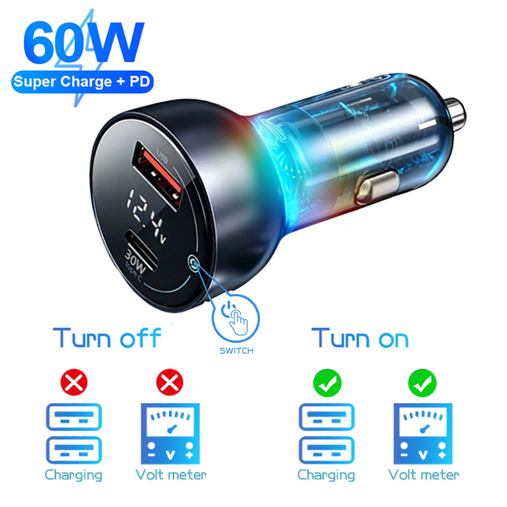 Type C Multiport Adapter - شاحن سيارة رقمي 60 واط بتقنية