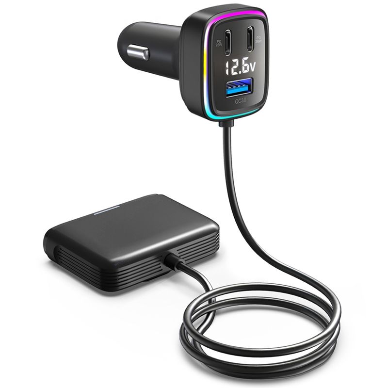 Type C Multiport Adapter - محول سيارة AB98 بشاشة عرض الجهد